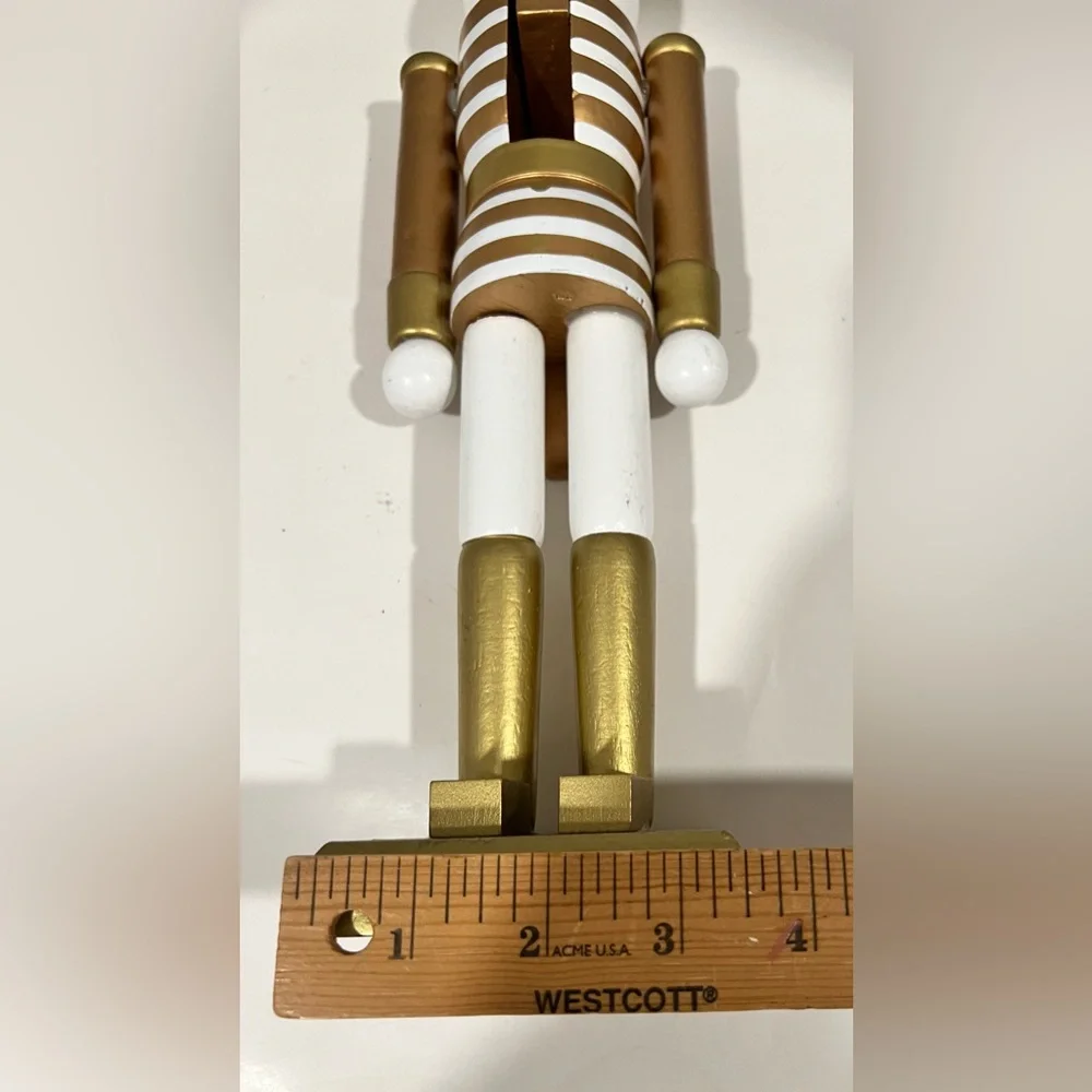 NEW Wood (MDF) Gold Stripe/White Nutcracker Holiday Christmas Decoration